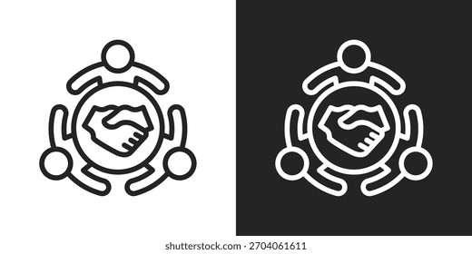Icono Cooperativo En Versión De Línea Sobre Fondo Blanco Y Negro