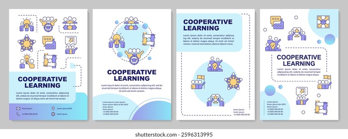 Cooperative learning strategies blue gradient brochure template. Leadership, grouping. Leaflet design with linear icons. Editable 4 vector layouts