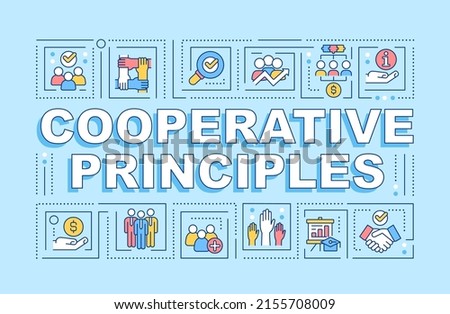 Cooperative principles word concepts blue banner. Business organization. Infographics with icons on color background. Isolated typography. Vector illustration with text. Arial-Black font used