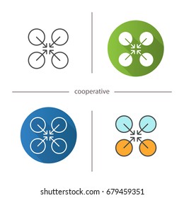 Cooperative symbol icon. Flat design, linear and color styles. Cooperation and teamwork abstract metaphor. Isolated vector illustrations