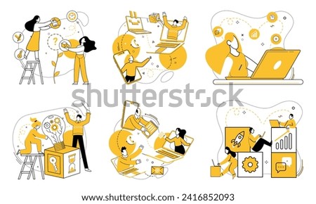 Cooperative work vector illustration. Professional cooperation turns challenges into stepping stones for collective achievement Corporate success is symphony orchestrated by harmonious unity