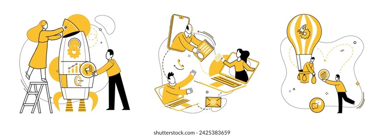 Cooperative work vector illustration. Team spirit fuels process analysis, creating cooperative work environment In realm business, togetherness transforms challenges into cooperative victories