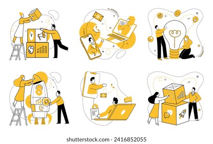 Cooperative work vector illustration. Unity in action defines cooperative work concept, fostering mutual success The cooperative work metaphor creates canvas where challenges become artful solutions