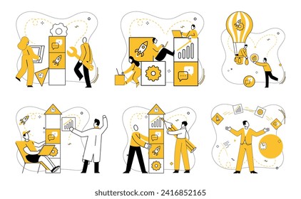 Ilustración de vectores de trabajo cooperativo. La unidad y la colaboración definen la esencia del concepto de trabajo cooperativo exitoso La cooperación profesional configura el funcionamiento, convirtiendo los desafíos en triunfos