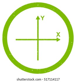 Coordinate Axis rubber seal stamp watermark. Icon symbol inside circle frame with grunge design and dust texture. Scratched vector eco green ink sign on a white background.