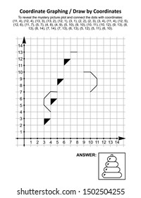 Coordinate graphing, or draw by coordinates, math worksheet with rings stacker toy: To reveal the mystery picture plot and connect the dots with given coordinates. Answer included.