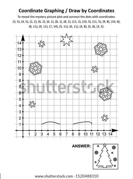 クリスマスツリーを使用して グラフを調整したり 座標を指定して描画したりします ミステリー画像プロットを明らかにし ドットを所定の座標で結び付ける 回答を含む のベクター画像素材 ロイヤリティフリー