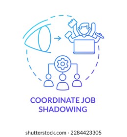 Icono de concepto de degradado azul de sombreado de trabajo de coordenadas. Ilustración de la línea delgada de la idea abstracta de la función de producto y la formación de la aplicación. Dibujo de contorno aislado. Multitud de fuentes Pro-Bold utilizadas