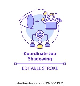 Coordinate job shadowing concept icon. Product feature and application training abstract idea thin line illustration. Isolated outline drawing. Editable stroke. Arial, Myriad Pro-Bold fonts used