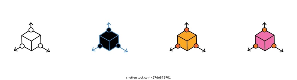 Coordinate system icon set. Minimalist collection of spatial dimension and geometric modeling symbols. Vector Illustration.