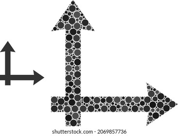 Coordinate system vector composition of circle dots in variable sizes and color hues. Circle elements are organized into coordinate system vector composition. Abstract vector design concept.