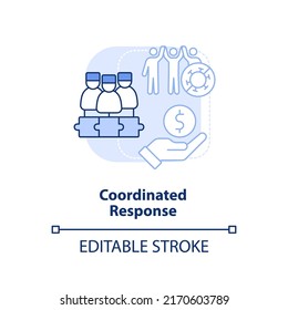 Coordinated response light blue concept icon. Future pandemic outbreaks preparedness abstract idea thin line illustration. Isolated outline drawing. Editable stroke. Arial, Myriad Pro-Bold fonts used