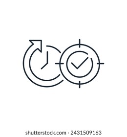 Cronometraje coordinado. Coordinación de tiempo de negocios.  Icono lineal de vector aislado sobre fondo blanco.