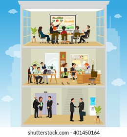 coordinated work in friendly team in the office. modern office. vector illustration of a flat style. 