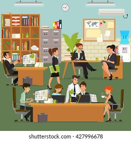 coordinated work in friendly team in the office. modern office. vector illustration. 
