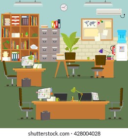  coordinated work in friendly team in the office. modern office. vector illustration.