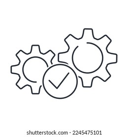 Coordinated work of mechanisms. Productive.  Vector linear icon isolated on white background