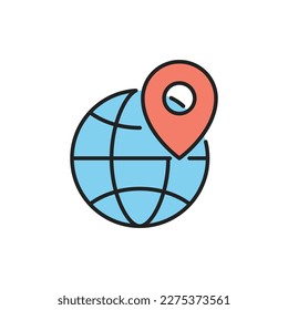 Coordinates on the planet thin line icon. Color linear symbol. Vector illustration.