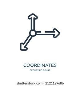 coordinates thin line icon. business, coordination linear icons from geometric figure concept isolated outline sign. Vector illustration symbol element for web design and apps.