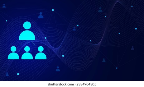 Concepto de coordinación. Coordine la relación con los iconos de la gente, conectando puntos y líneas en el fondo azul oscuro. Ilustración vectorial.