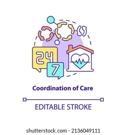 Coordination Of Care Concept Icon. Continual Help. Hospice Service For Patient Abstract Idea Thin Line Illustration. Isolated Outline Drawing. Editable Stroke. Arial, Myriad Pro-Bold Fonts Used