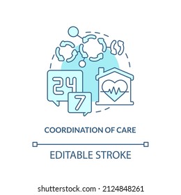 Coordination Of Care Turquoise Concept Icon. Continual Help. Hospice Service Abstract Idea Thin Line Illustration. Isolated Outline Drawing. Editable Stroke. Arial, Myriad Pro-Bold Fonts Used