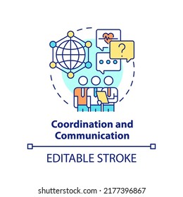 Coordination and communication concept icon. Pandemic preparedness effort abstract idea thin line illustration. Isolated outline drawing. Editable stroke. Arial, Myriad Pro-Bold fonts used