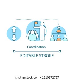 Coordination concept icon. Teamwork idea thin line illustration. Staff hierarchy. Integration and communication. Vector isolated outline drawing. Editable stroke