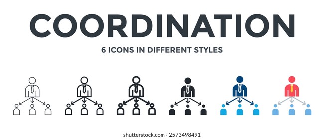 Coordination Icon In Different Style Vector Illustration. Designed In Thin Line, Regular Line, Bold Line, Glyph, Color Fill, And Flat Style Can Be Used For Web