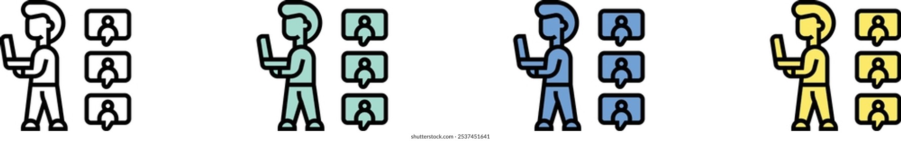 coordination icon. Outline, Green, Blue and Yellow Style Design Isolated On White Background