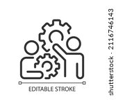 Coordination pixel perfect linear icon. Group project development. Cooperation for work. Thin line illustration. Contour symbol. Vector outline drawing. Editable stroke. Arial font used