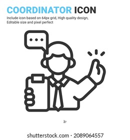 Coordinator icon vector with outline style isolated on white background. Vector illustration manager sign symbol icon concept for business, finance, industry, company, apps, web and all project