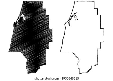 Coos County, Oregon State (U.S. county, United States of America) map vector illustration, scribble sketch Coos map