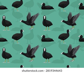 Coot Bird Various Poses Seamless Pattern Background Wallpaper