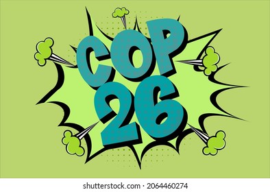 COP 26 Glasgow 2021 Comic Explosion Vector Illustration - International Climate Summit