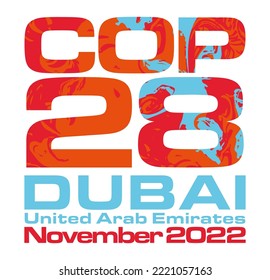 COP 28  Dubai United Arab Emirates - 7-18 November 2023 vector illustration 