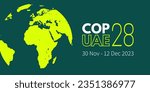 COP 28 UAE. Annual United Nations climate change conference. Dubai, United Arab Emirates, 30 Nov - 12 Dec 2023. International climate summit banner. Global Warming. Vector illustration