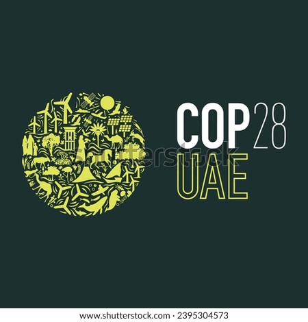 COP 28 UAE DUBAI ENVIRONMENTAL CONFERENCE WLL BE HELD FROM NOVEMBER TILL 12 DECEMBER 2023 IN DUBAI EDITORIAL DESIGN VECTOR