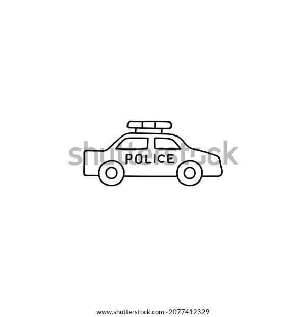 cop car icon, patrol car symbol in flat black line\
style, isolated on white 