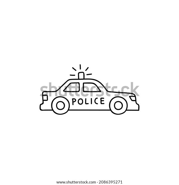 cop car icon, patrol car symbol in flat\
black line style, isolated on white\
background