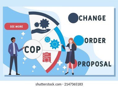 COP - Sigla de la propuesta de orden de cambio. fondo de concepto de negocio.  concepto de ilustración vectorial con palabras clave e iconos. ilustración con iconos para banner web, volante, página de inicio