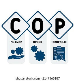 COP - Sigla de la propuesta de orden de cambio. fondo de concepto de negocio.  concepto de ilustración vectorial con palabras clave e iconos. ilustración con iconos para banner web, volante, página de inicio