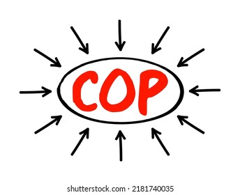 COP - Change Order Proposal acronym text with arrows, business concept background