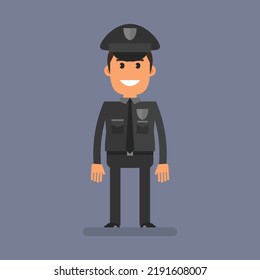 Cop fat stand and smiling. Flat people. Vector Illustration