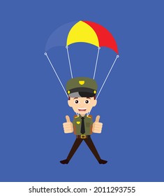 Cop Flying with Parachute Flat Vector Cartoon Illustration