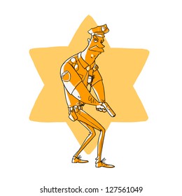 Cop with gun. Vector illustration. Easy recoloring
