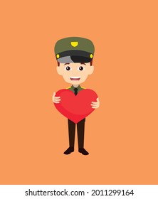Cop Holding Heart Flat Vektorgrafik Illustration