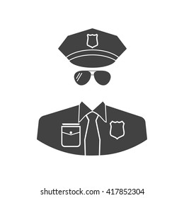 Cop icon vector. Isolated icon black white background.  Police officer.