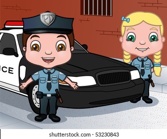 Cop Kids - vector illustration