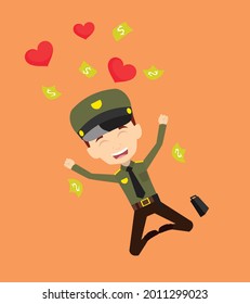 Cop Love and Money Flat Vector Cartoon Illustration
